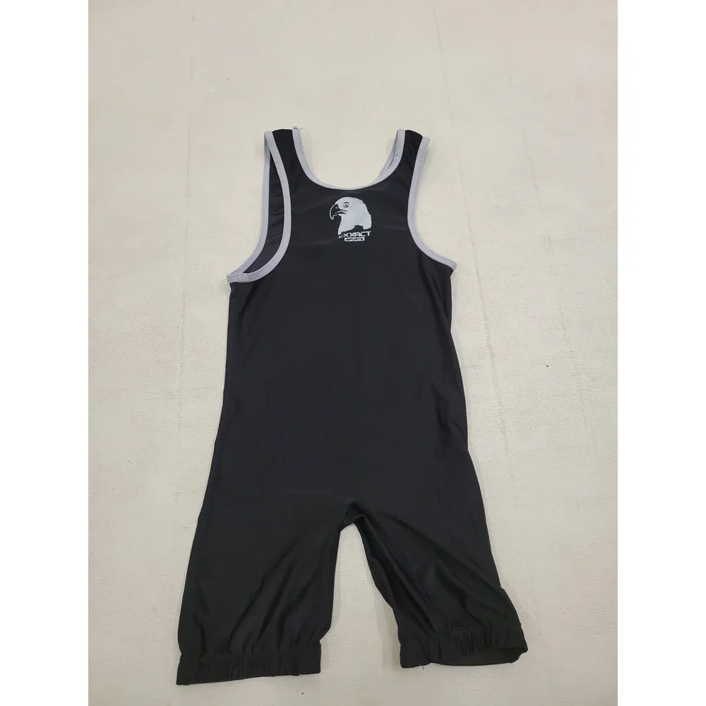 Exxact Sports Wrestling Singlet Sz S Black Freestyle Team‎ Spandex Used Leotard